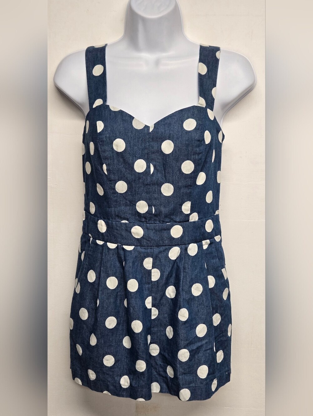 Monteau Los Angeles S Lightweight Denim Romper Polka Dots Pockets Pleats